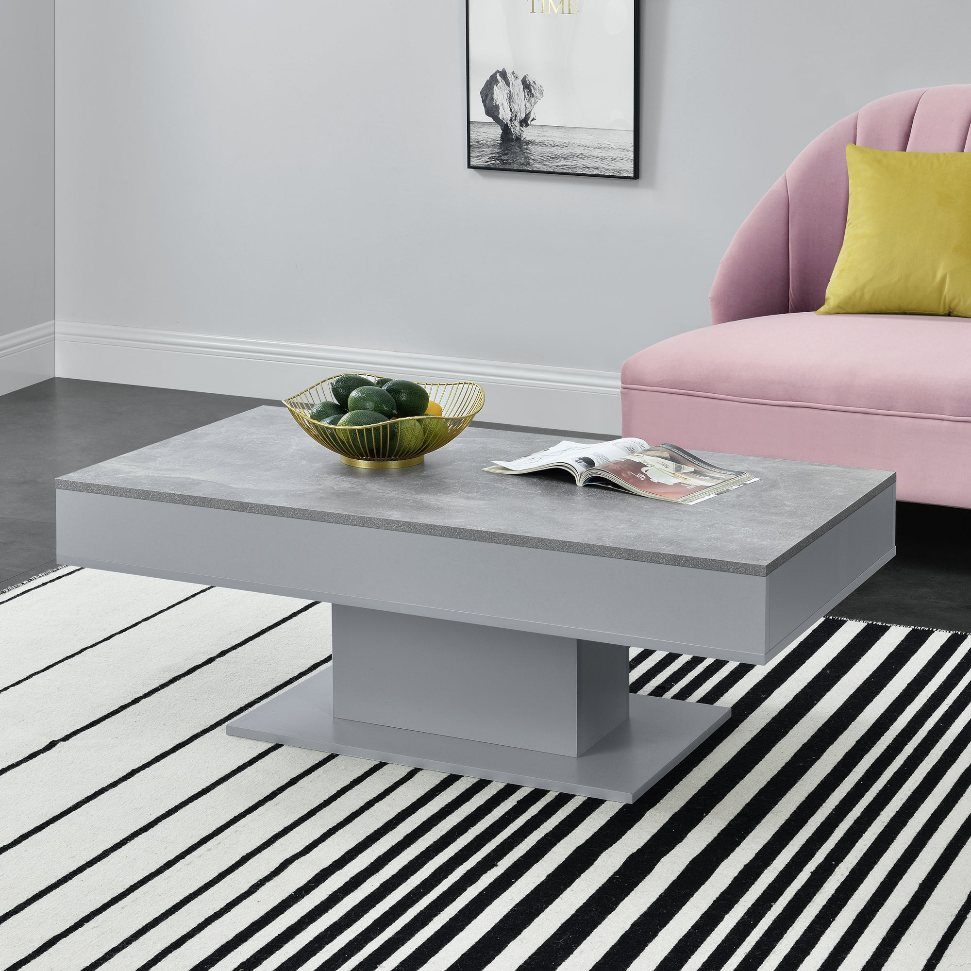 Table Basse de Salon Lünen avec 2 Espaces de Rangement 40 x 110 x 60 cm Effet Béton Gris [en Table Basse de Salon Lünen avec 2 Espaces de Rangement 40 x 110 x 60 cm Effet Béton Gris [en