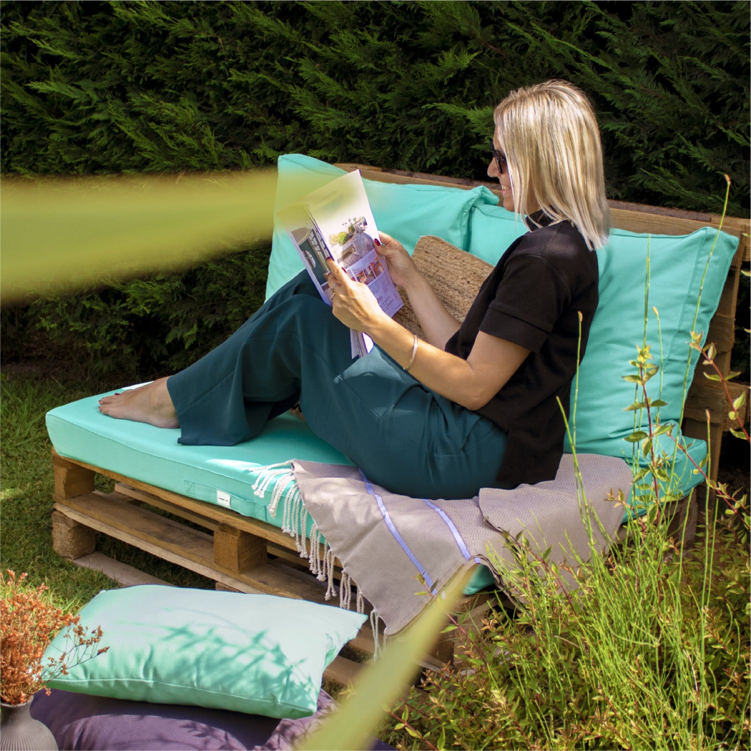 Kit de coussins pour palette déhoussables - Bleu turquoise - Linxor - 5