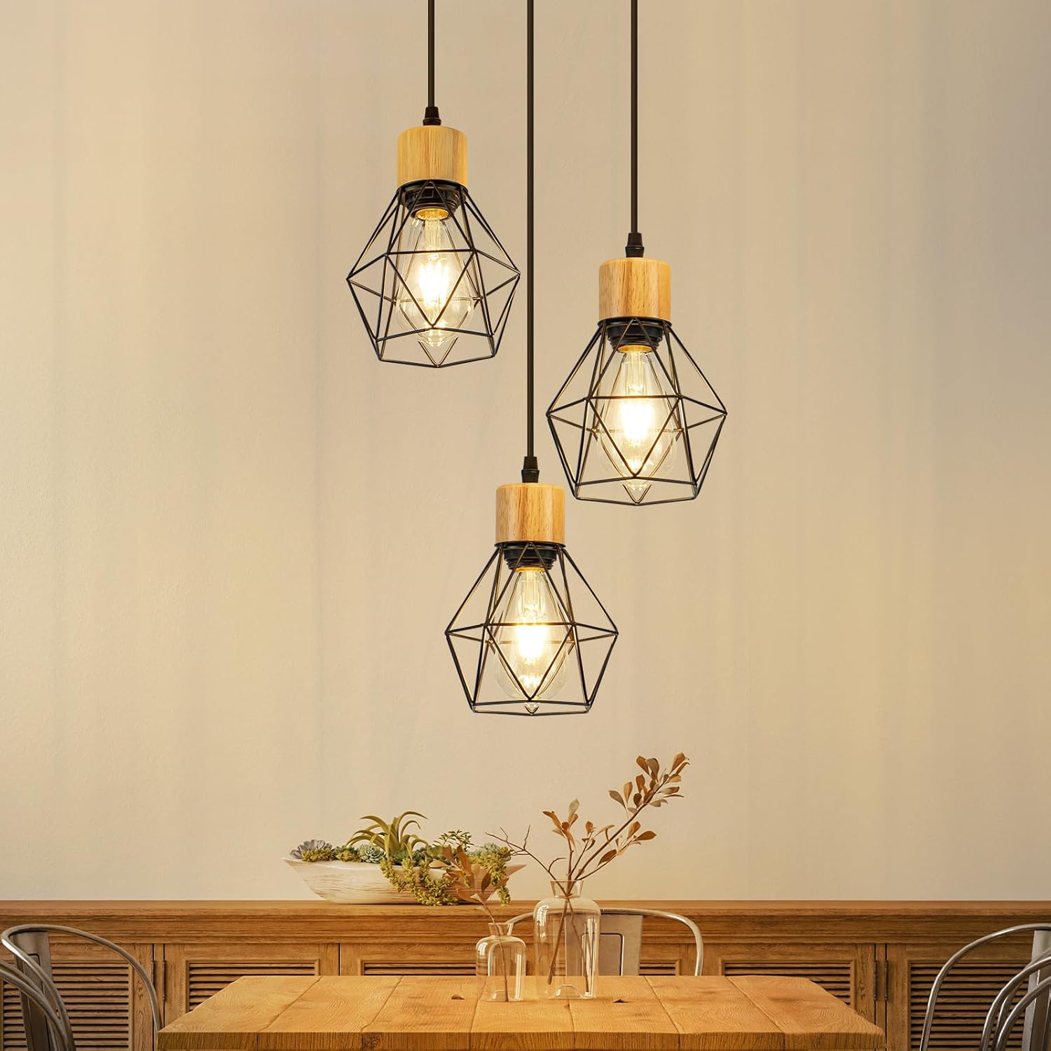 ZMH Lampa wisząca E27 w kolorze czarnym, 3-punktowa, dekoracja jadalni