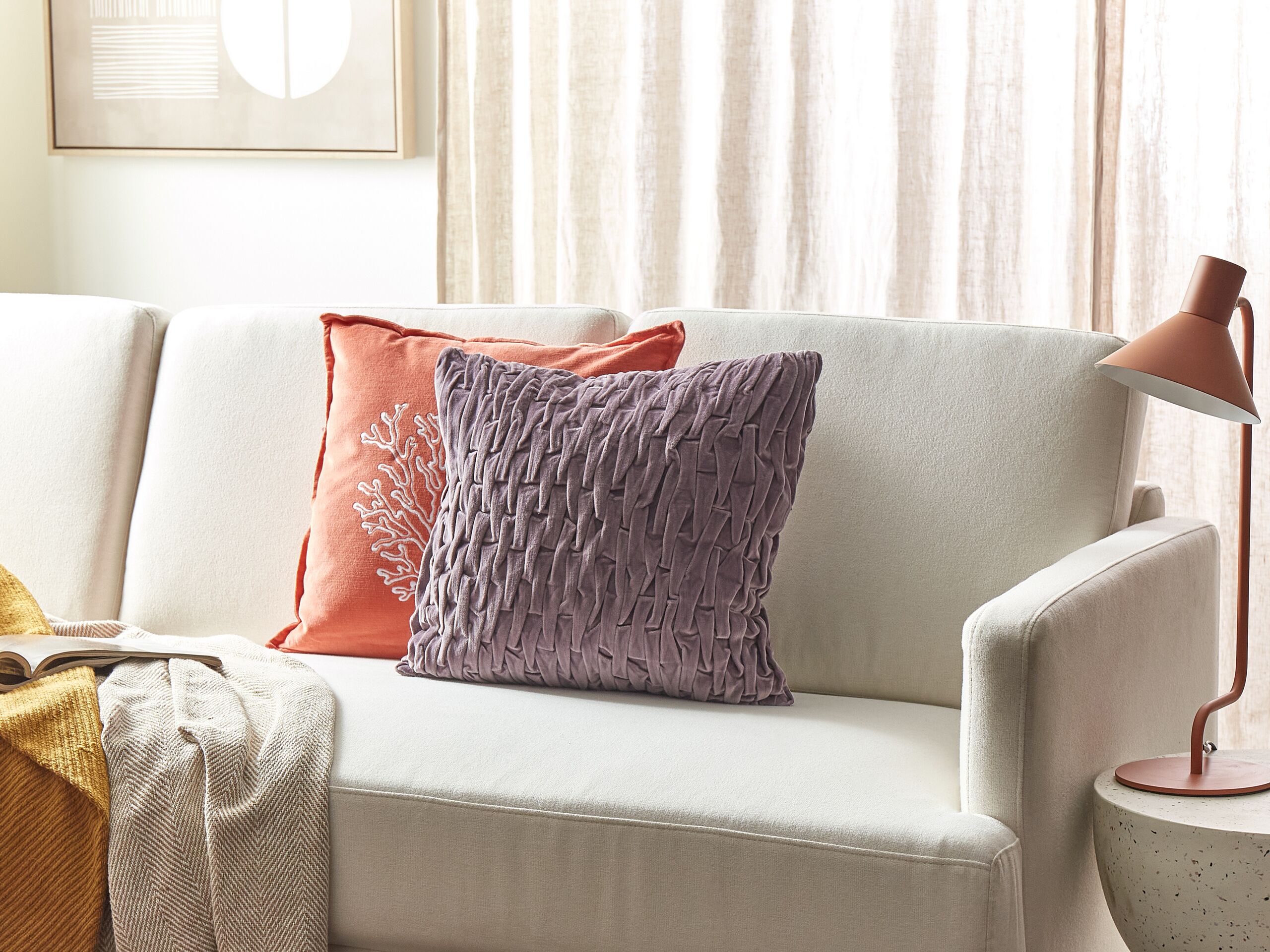 Tavolino In Vetro 55x55 Cm - Struttura Nera Lucida, Piano In Vetro Stampato Viola, Design Moderno