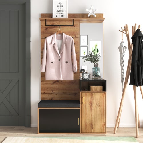 Ensemble armoire comprenant 4 patères, un porte-manteau mural, un compartiment de rangement supérieur - 2
