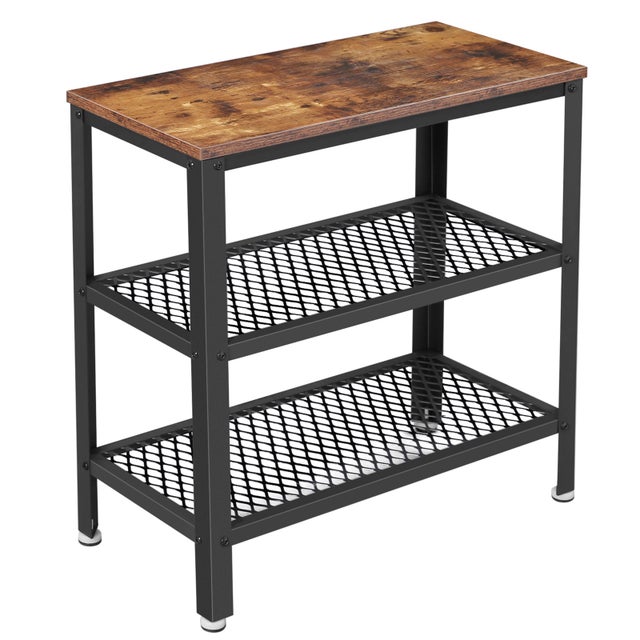 Table d’Appoint, Table Console, 2 Étagères en Maille, pour Salon, Chambre, Bureau, Gain d’Espace, Montage Facile, Style Industriel, Marron Rustique