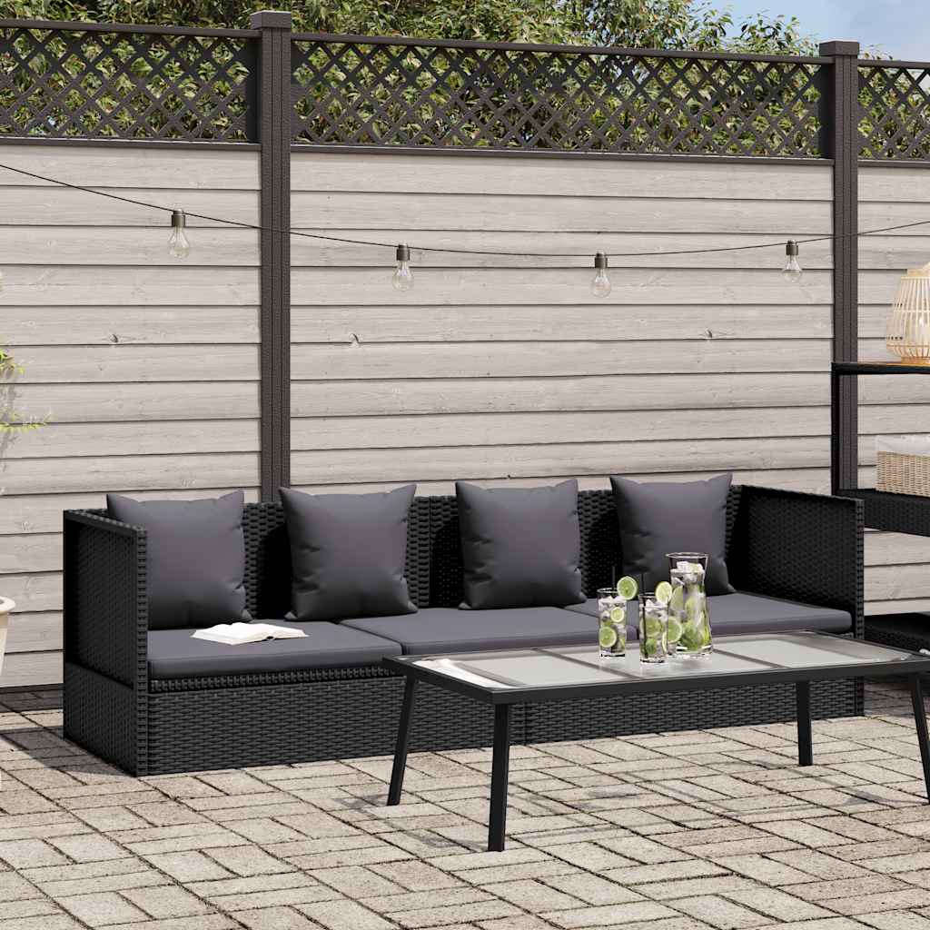 Sofa ogrodowa z poduszkami, polirattan, czarna vidaXL