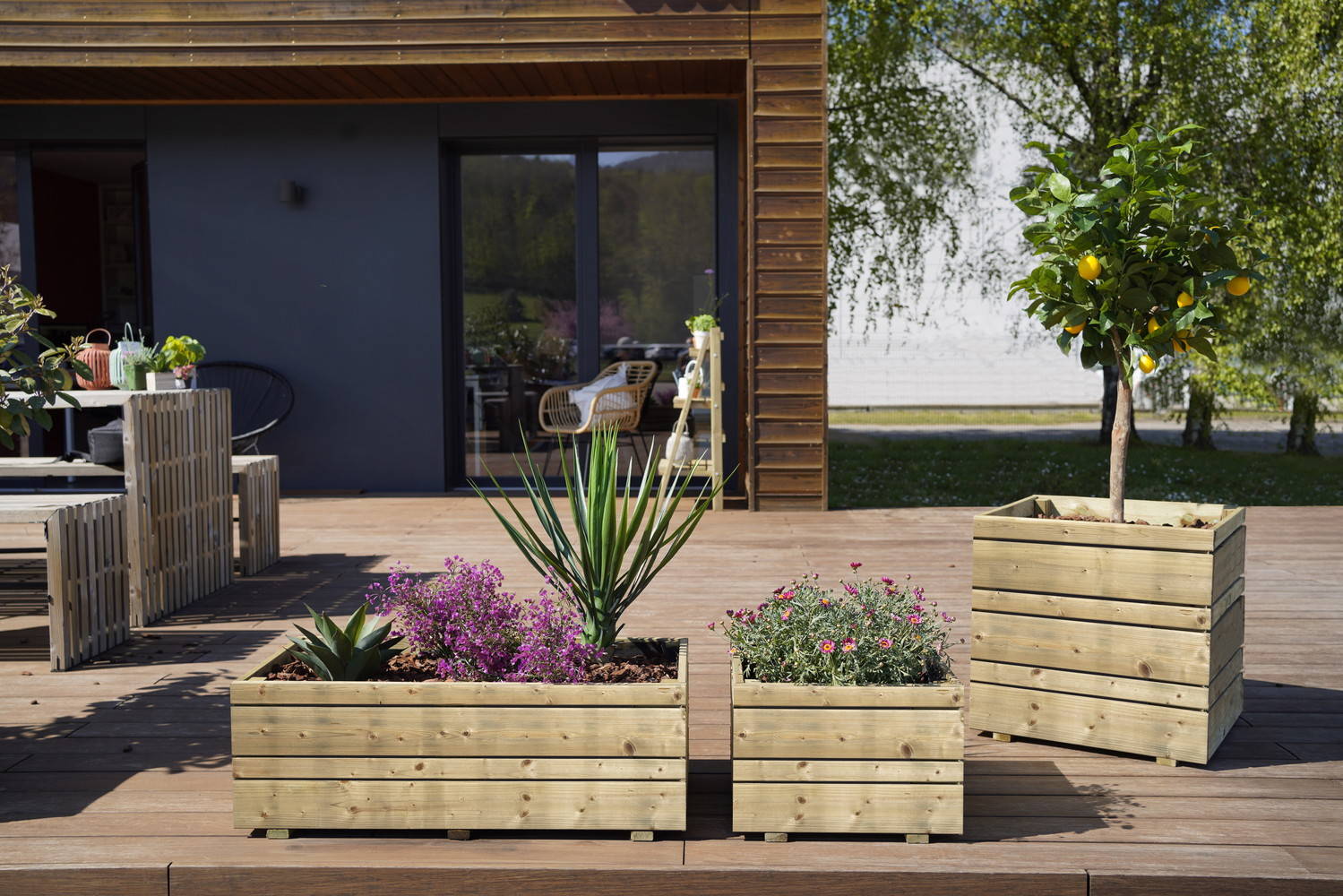 Bac à fleurs Jardipolys OSLO rectangulaire 80x40x28cm en pin - 4