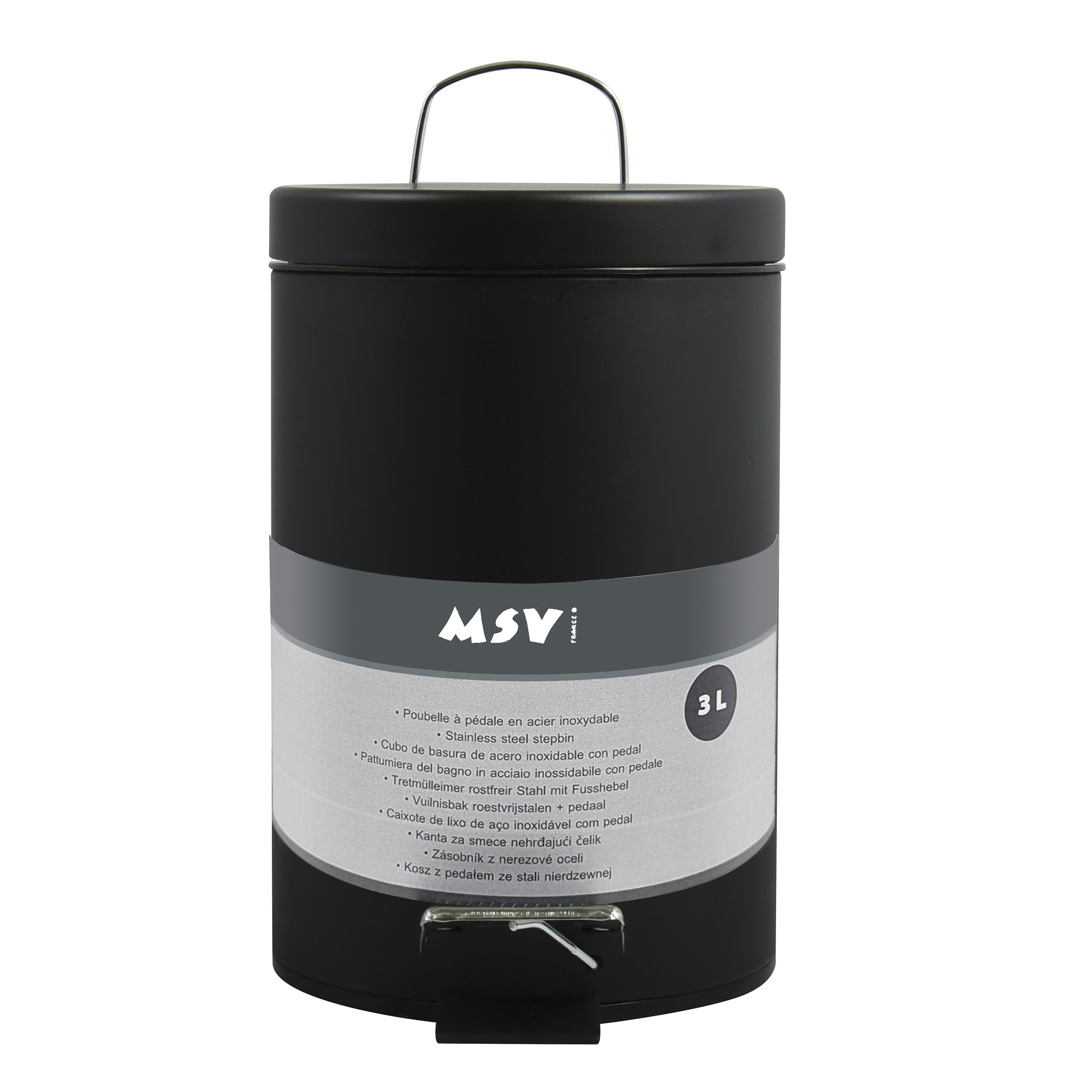 MSV Poubelle à pédale Acier 3L Noir Mat - 6