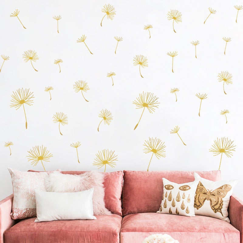 Stickers Muraux Fleur de Pissenlit Autocollant Mural Plantes Doré Deco Fenêtre Stickers Salon Salle de Bain Chambre Enfants Bébé Décoration - 3