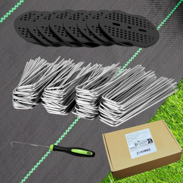 50 clous galvanisés en U Ø3 mm, 40 mm larg., 150 mm long., avec 50 rondelles et 1 extracteur, fixation au sol durable. - 3
