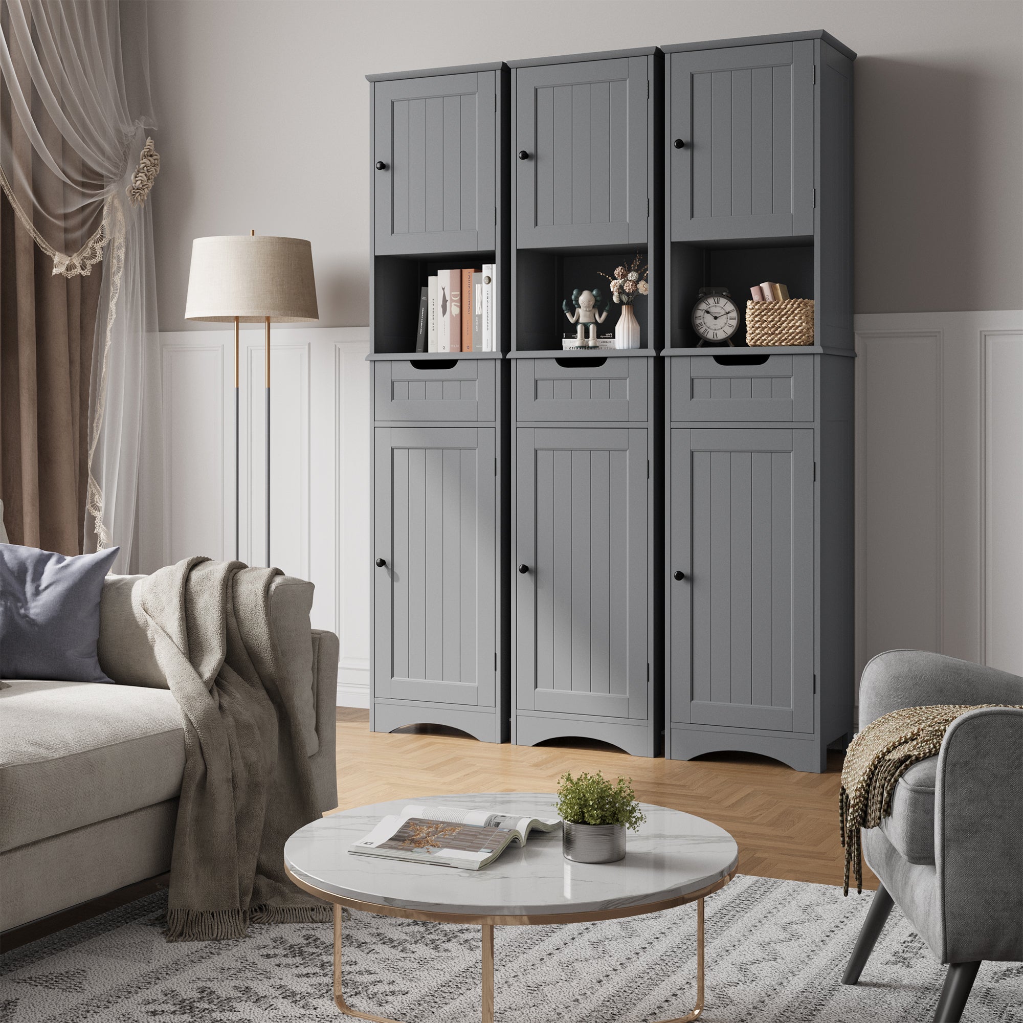 Bealife Mobile Colonna per Bagno con Ripiano con Piedistallo, Armadio Alto a 2 Ante, 1 Cassetto, 1 Ripiano Aperto e Ripiano Regolabile - 8