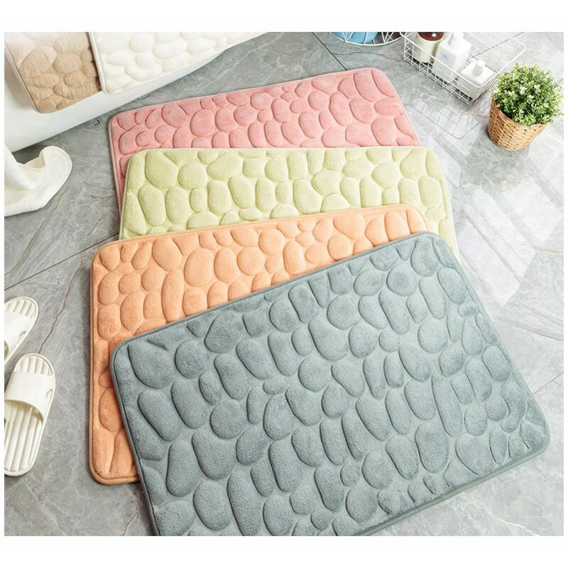 Tapis de sol en relief de galets, tapis de sol antidérapant absorbant l'eau pour entrée de salle de bain (blanc laiteux, 40 x 60 cm) - 3