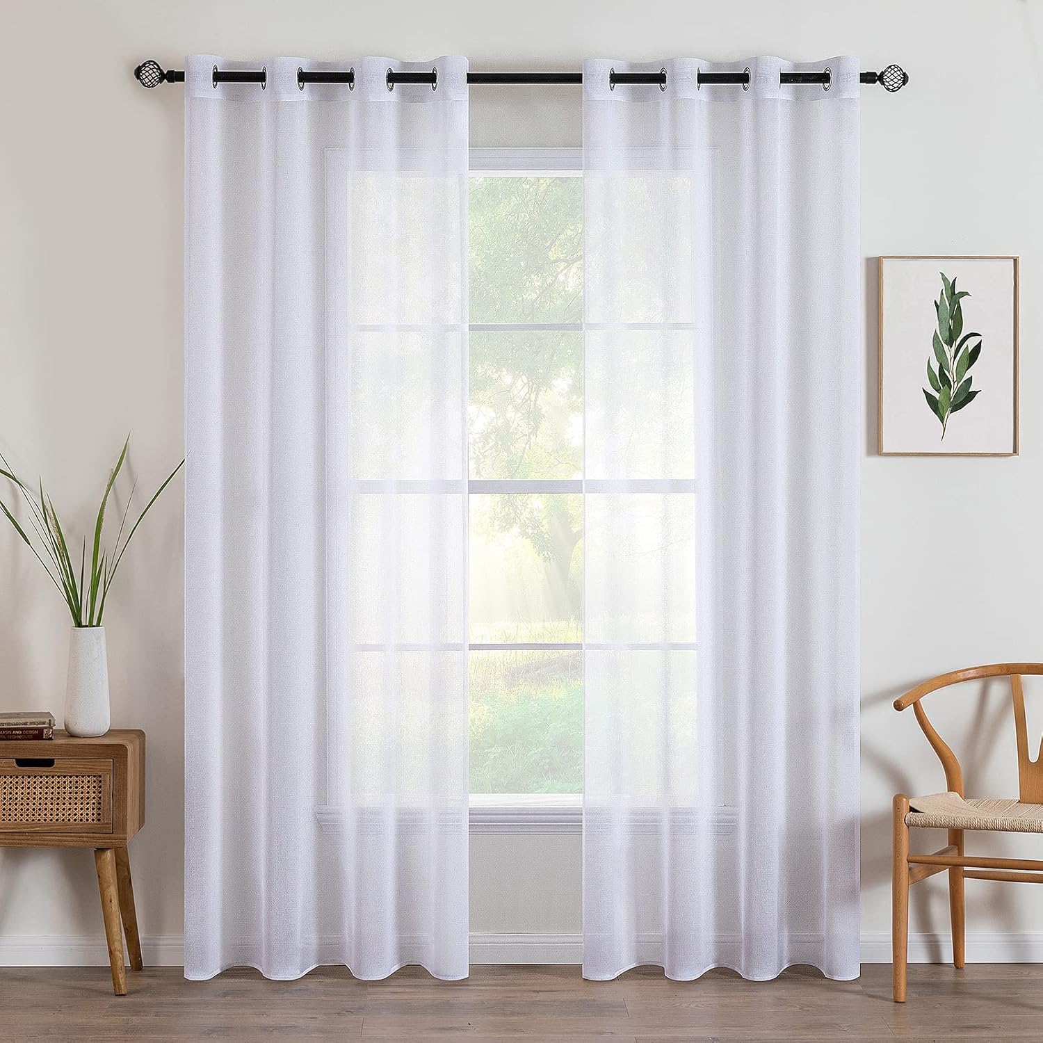 LATIO Perdele transparente cu 2 panouri, cu ochiuri și plasă de țânțari, transparente, living modern, perdea lungă transparentă pentru bucătărie