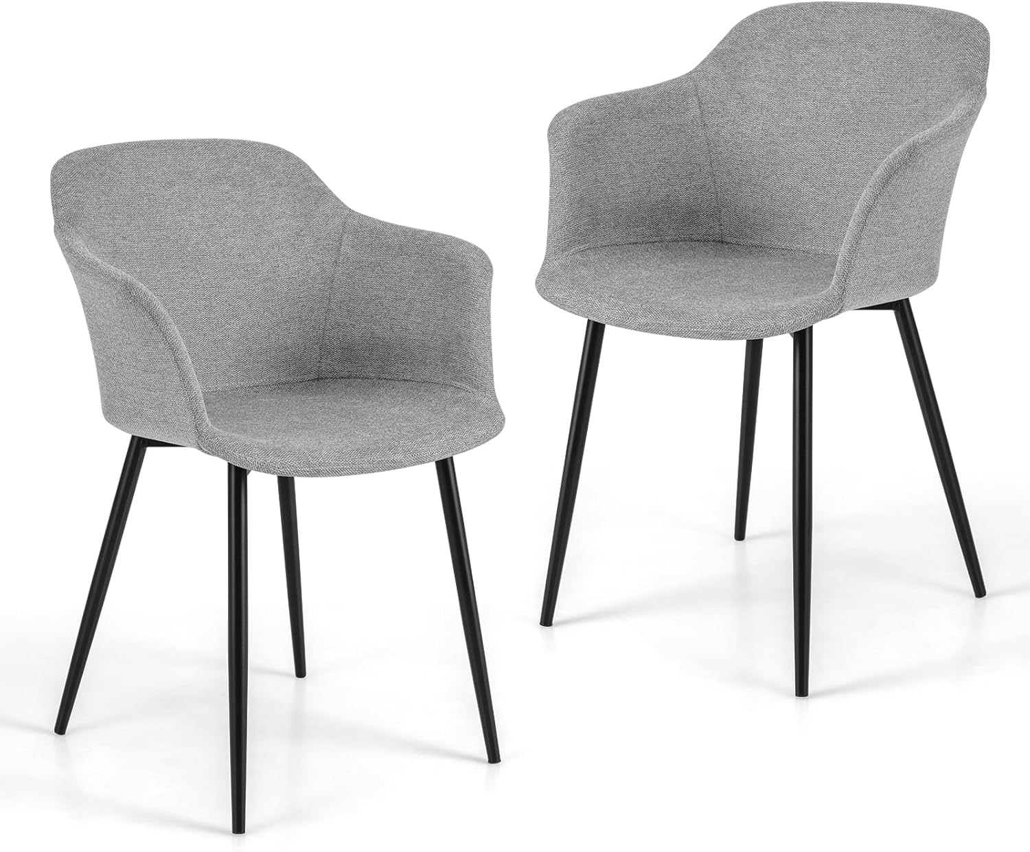 Krzesła do jadalni, zestaw 2 sztuk, krzesła kuchenne z ergonomicznym oparciem i szerokim podłokietnikami, tapicerowane krzesło do salonu (jasnoszare)