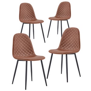 Lot De 4 Chaises Vintage Cuir PU Marron, Pieds Acier Noir