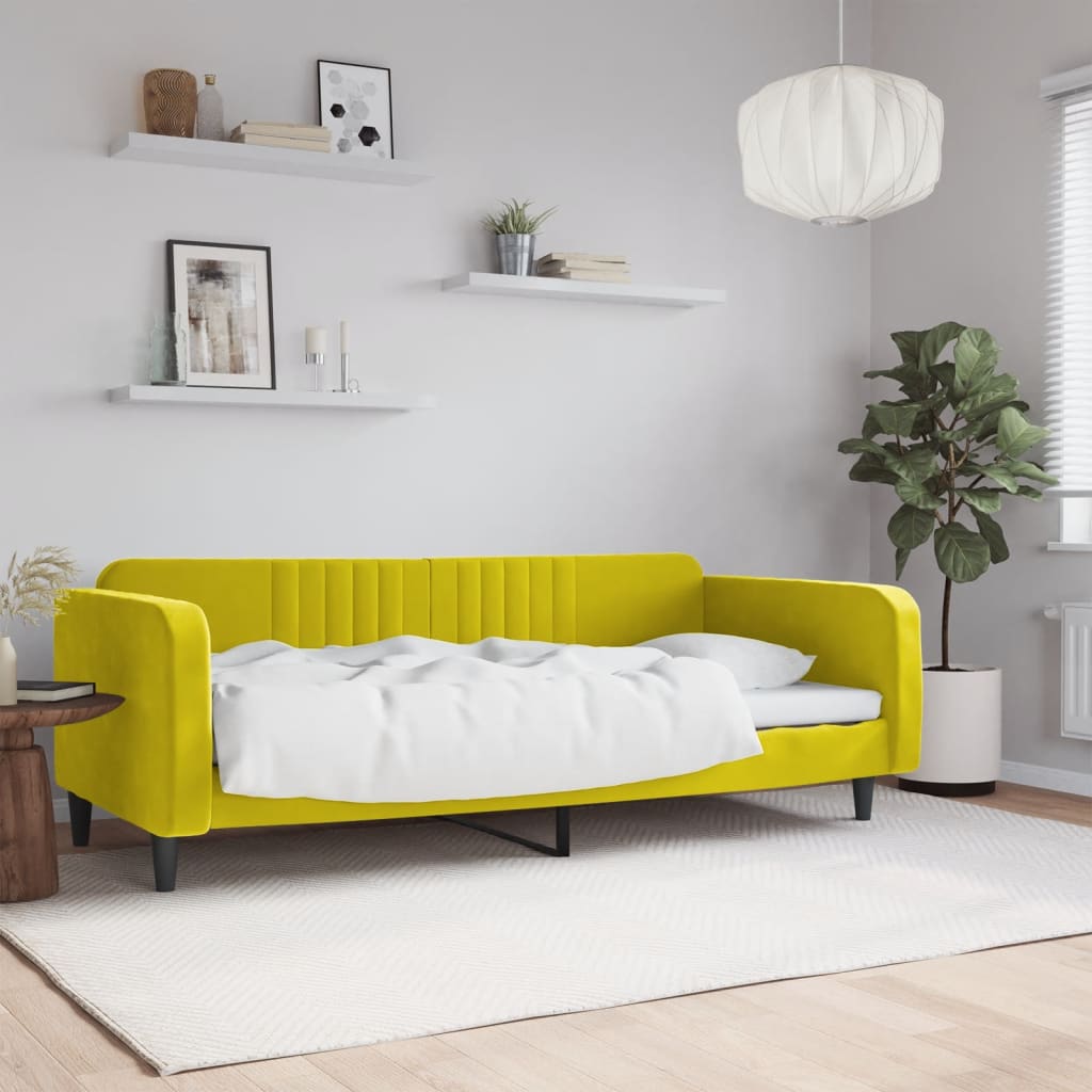Lit simple | Lit adulte | Lit de repos jaune 100x200 cm velours ...