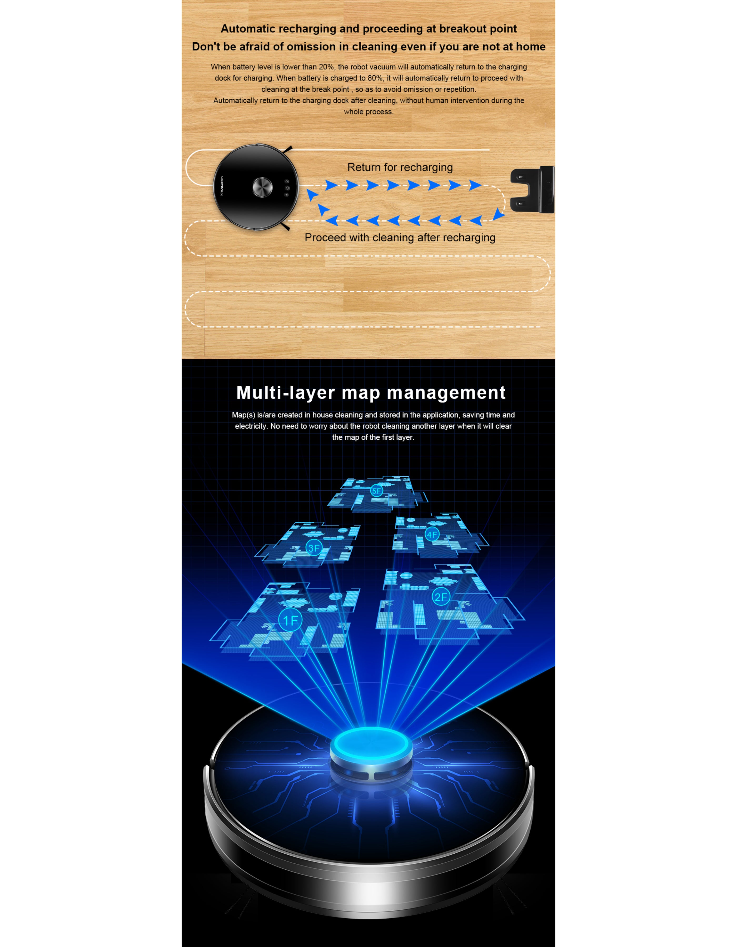 Aspirateur robot LIECTROUX XR500, nettoyage humide et sec, plusieurs modes de navigation, batterie 3000 mAh, autonomie jusqu'à 130 minutes - 8