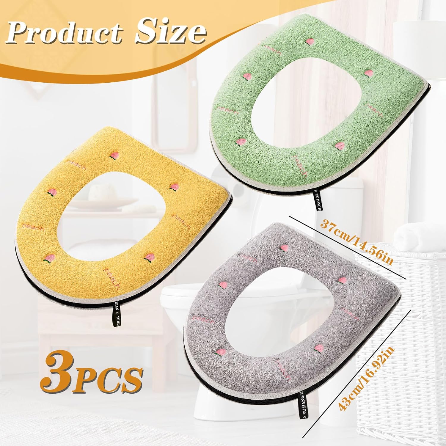 Pack De 3 Housses De Siège De Toilette En Polyester - Douces, Lavables, Universelles (jaune, Gris, Vert)