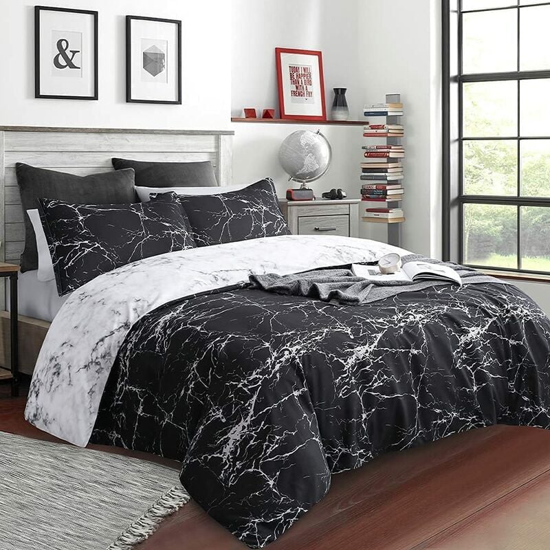Housse De Couette Galaxie Marbre 200x200 Cm - 3 Pièces Microfibre, 2 Taies, Attaches Angles, Lavable Machine - 9