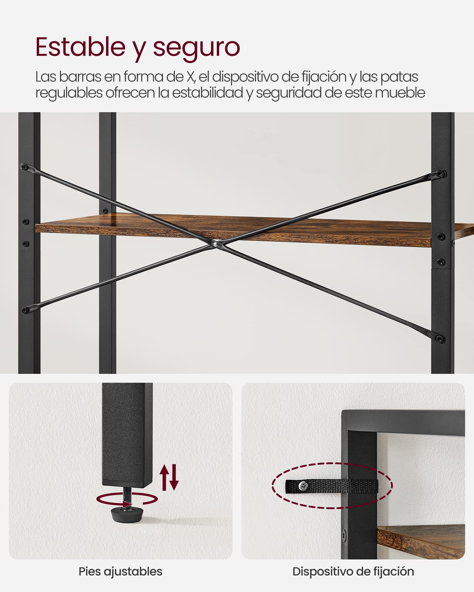 VASAGLE Étagère à 5 Niveaux, Bibliothèque avec Structure en Acier, pour Salon, Bureau, entrée, Style Industriel, Marron Rustique et Noir - 8