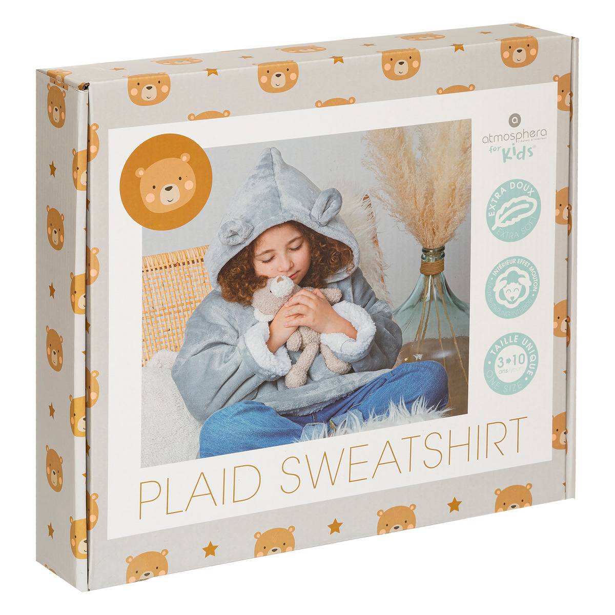 Manta de sudadera con capucha «chat» - gris - atmosphera créateur d'intérieur