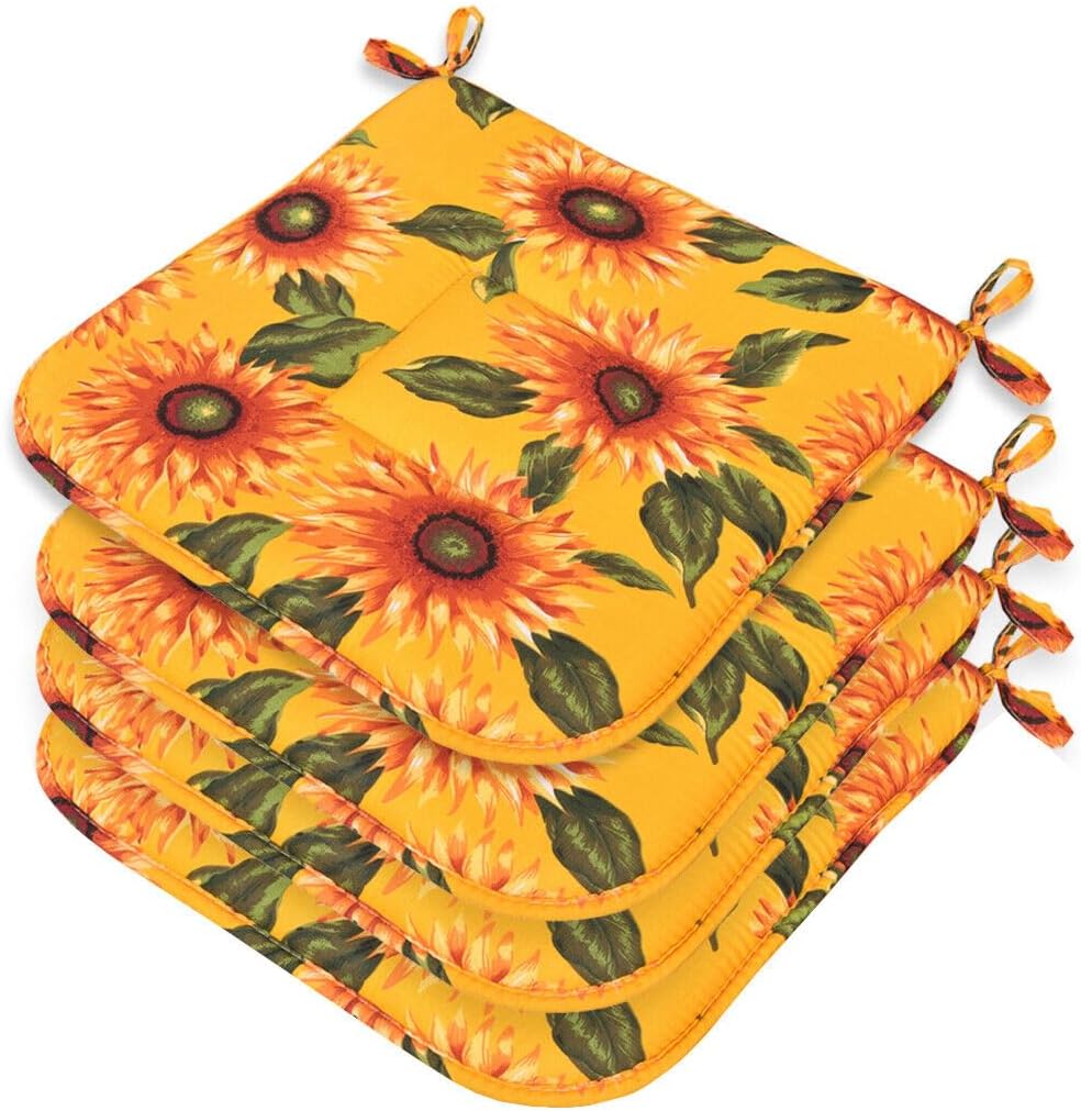 Relaxdays Cuscini per Sedie in Set da 4, 39,5 x 39,5 cm, Coprisedia con Laccetti, Interni & Esterni, Poliestere, Nero
