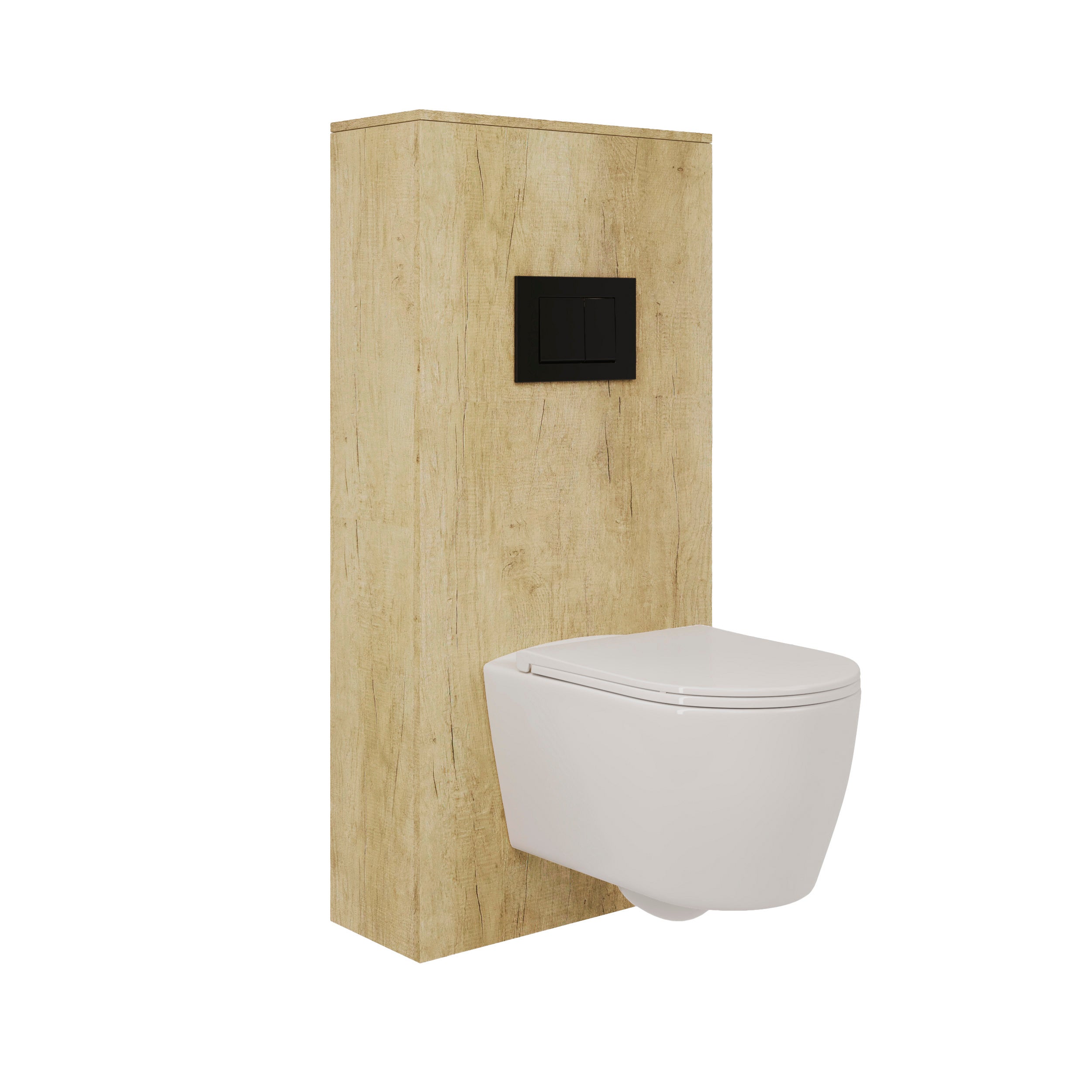 PACK WC SUSPENDU + CHÂSSIS + BOÎTIER DE SUPPORT NATURE | TOILETTE BLANC BRILLANT | BOUTON NOIR | RÉSERVOIR ENCASTRÉ | COUVERCLE AMORTI | ALDAY - 2