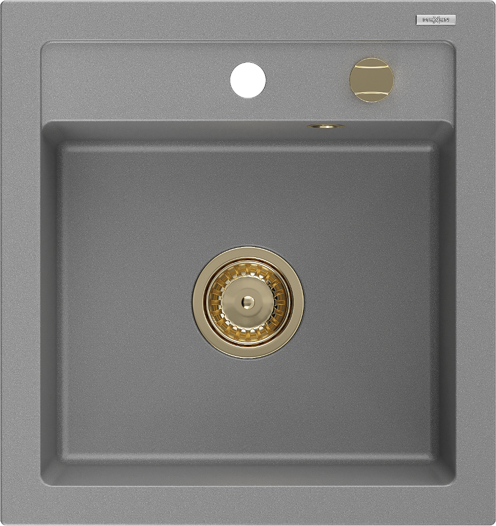 Mexen Vito zlewozmywak granitowy 1-komorowy 520 x 490 mm, szary, syfon złoty - 6503521000-71-G