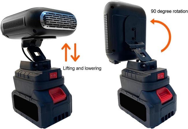 Chauffage à Batterie 90 Degrés Flip 2 Températures 2xUSB Chauffage d'Appoint Portable pour BL1830 BL1850 BL1840 BL1845 BL1815 BL1820 BL1860B Chauffage à Batterie 90 Degrés Flip 2 Températures 2xUSB Chauffage d'Appoint Portable pour BL1830 BL1850 BL1840 BL1845 BL1815 BL1820 BL1860B