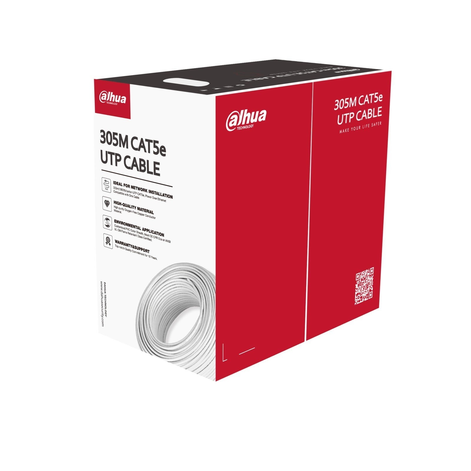 Kabel sieciowy U/UTP kat.5e skrętka 4x2x0,45mm wewnętrzny Eca PVC biały DAHUA 305m