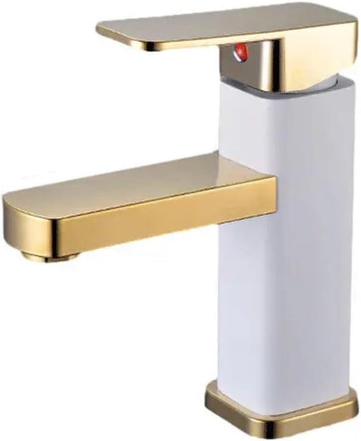 Kran do wody ciepłej i zimnej do łazienki - odpowiedni do łazienek, umywa itp. - z wężem doprowadzającym wodę, 1 sztuka, białe złoto.