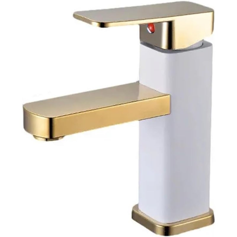 Kran do wody ciepłej i zimnej do łazienki - odpowiedni do łazienek, umywa itp. - z wężem doprowadzającym wodę, 1 sztuka, białe złoto.