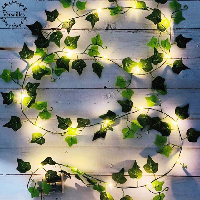 Lierre Artificiel, [1 PCS] 2M Feuille Guirlande Lumineuse, Plantes Artificielles avec 20 LED et Vert Feuille, Chaîne Lumières LED de Vigne pour Jardin
