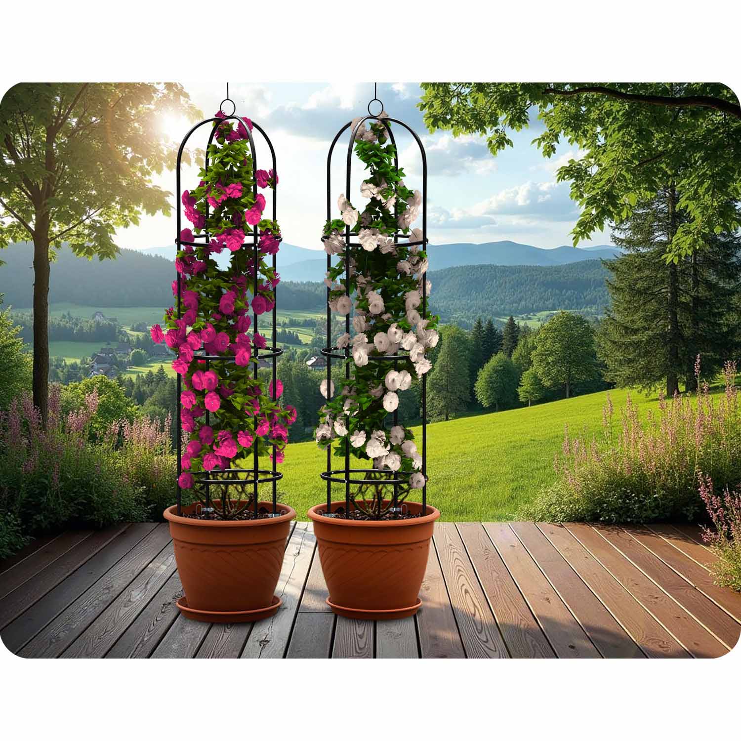 Pergola ogrodowa kolumnowa metalowa czarna na kwiaty róże 200x40cm + kotwy Plonos - 7