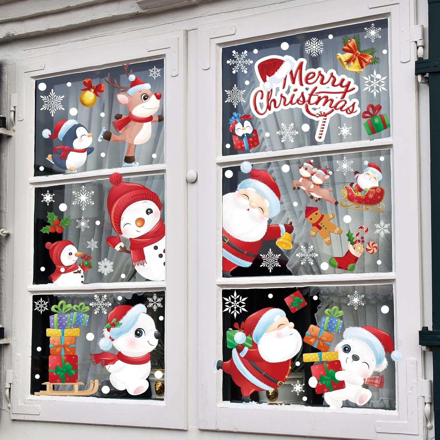 6 Fogli Di Adesivi Natalizi Per Finestre, 62 Pezzi, Con Babbo Natale, Renna, Pupazzo Di Neve, Fiocchi Di Neve, Decorazioni Per Casa E Negozi - 3