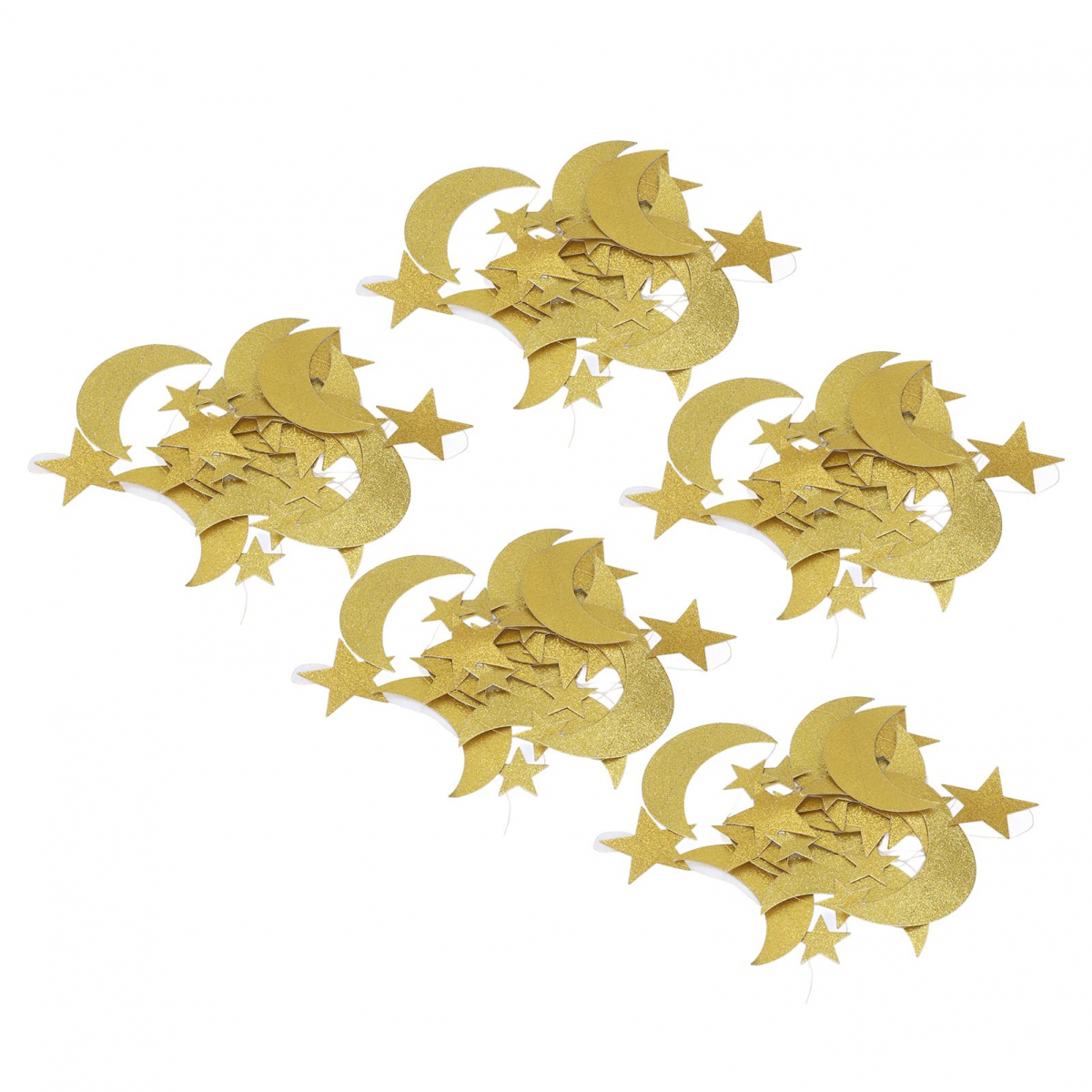 Set de 5 bannere strălucitoare aurii cu stea și lună pentru decorarea fundalului Ramadanului - COMFORTXL 5buc