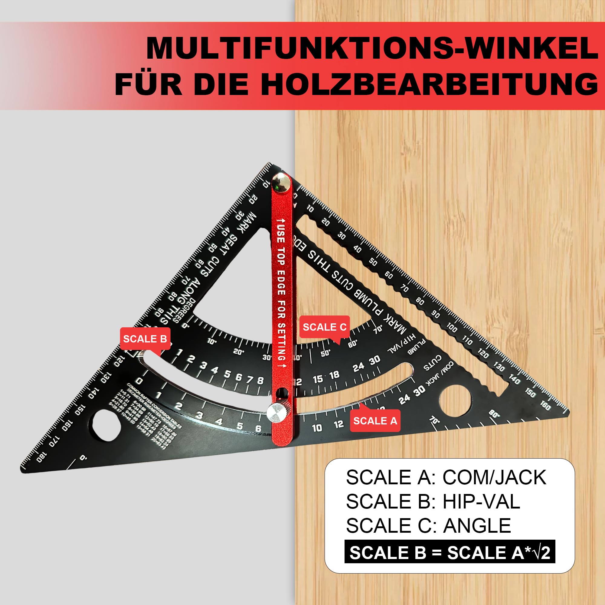 Equerre de charpentier 180mm,carré réglable chevron carré outils de menuiserie, combinaison carré d'encadrement, équerre de menuisier en aluminium - 3