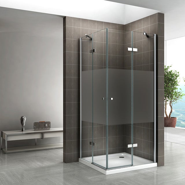 MAYA Cabine porte de douche d'angle H 180 cm verre semi-opaque 80 x 90 cm + receveur