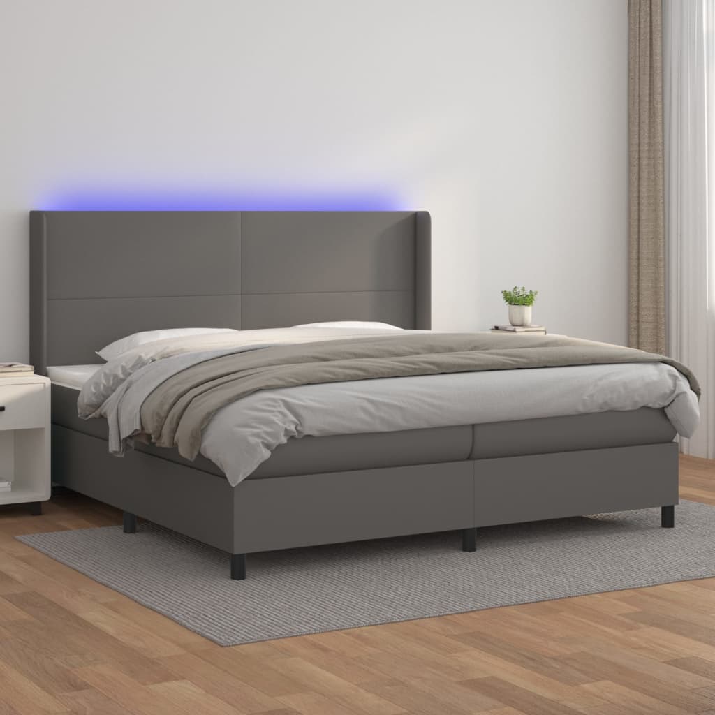 Cama Individual | Cama Box Spring | Cama Para Adultos Colchón Y LED Terciopelo Gris Claro 80x200 Cm Cfw566809 90651994