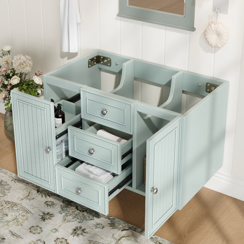 Nowoczesna, zielona, wisząca szafka pod umywalkę z 3 szufladami i dużą przestrzenią do przechowywania, biała, 78,5x46x46,8 cm