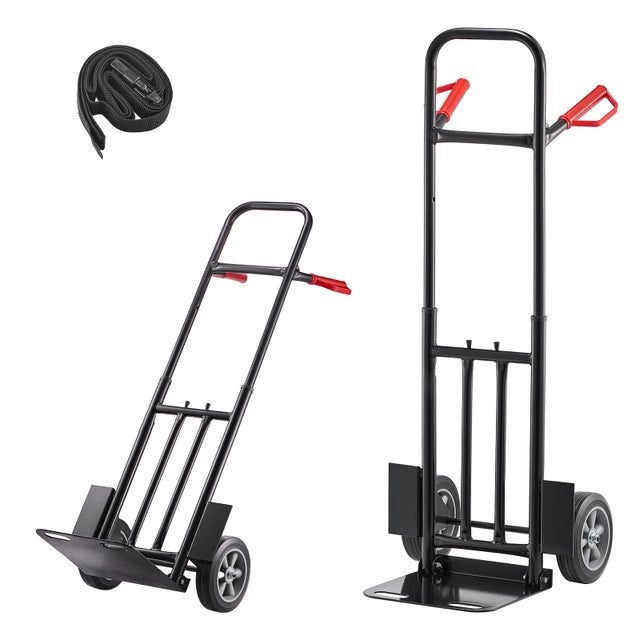 Diable de Manutention SucceBuy Portable en Acier Alliage, Capacite 272,1 kg, avec Roues, Poignee Reglable et Sangle deArrimage, Ideal pour Domicile
