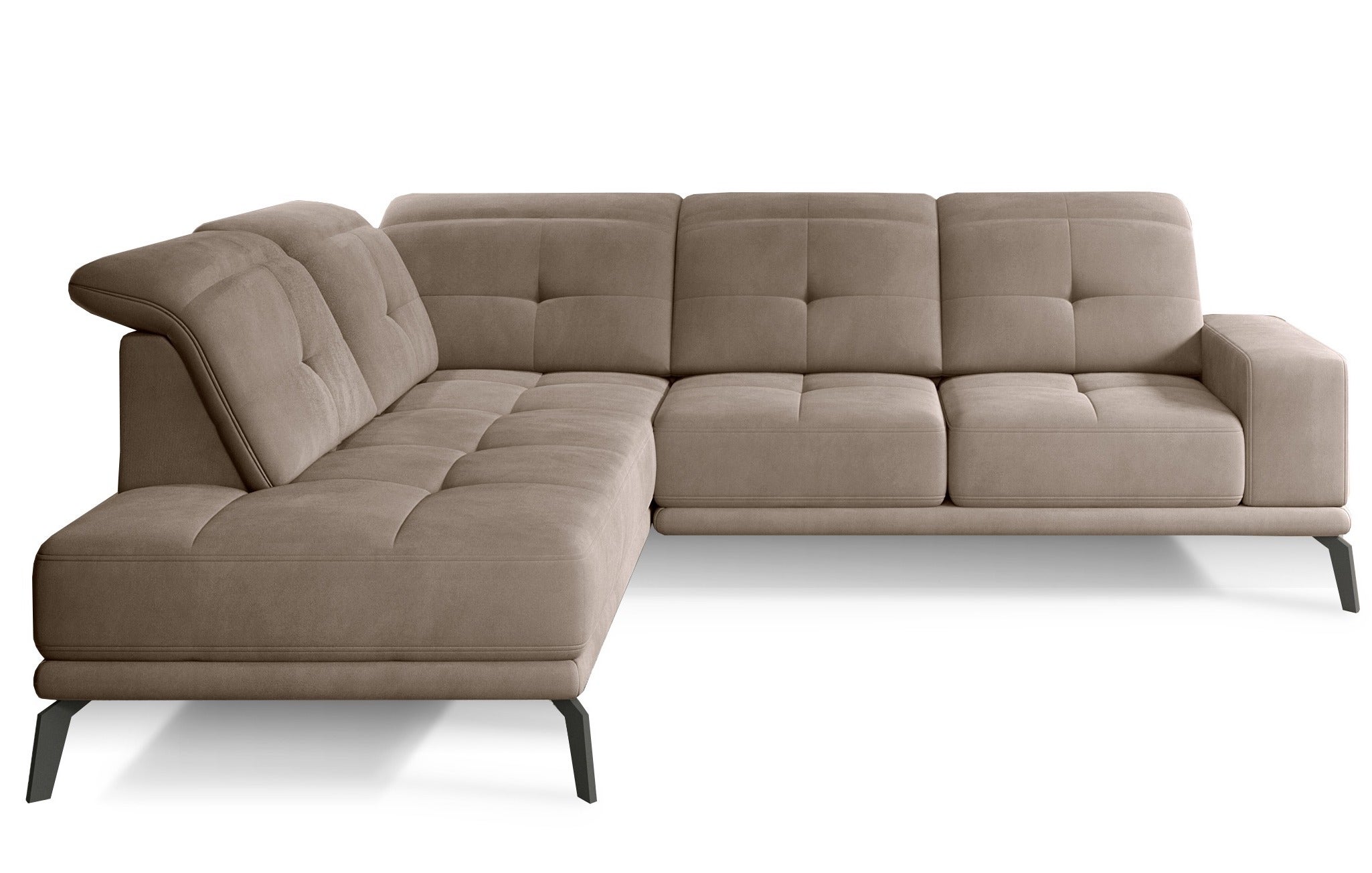 Canapé d'angle gauche design matelassé tissu doux beige et pied noir ...