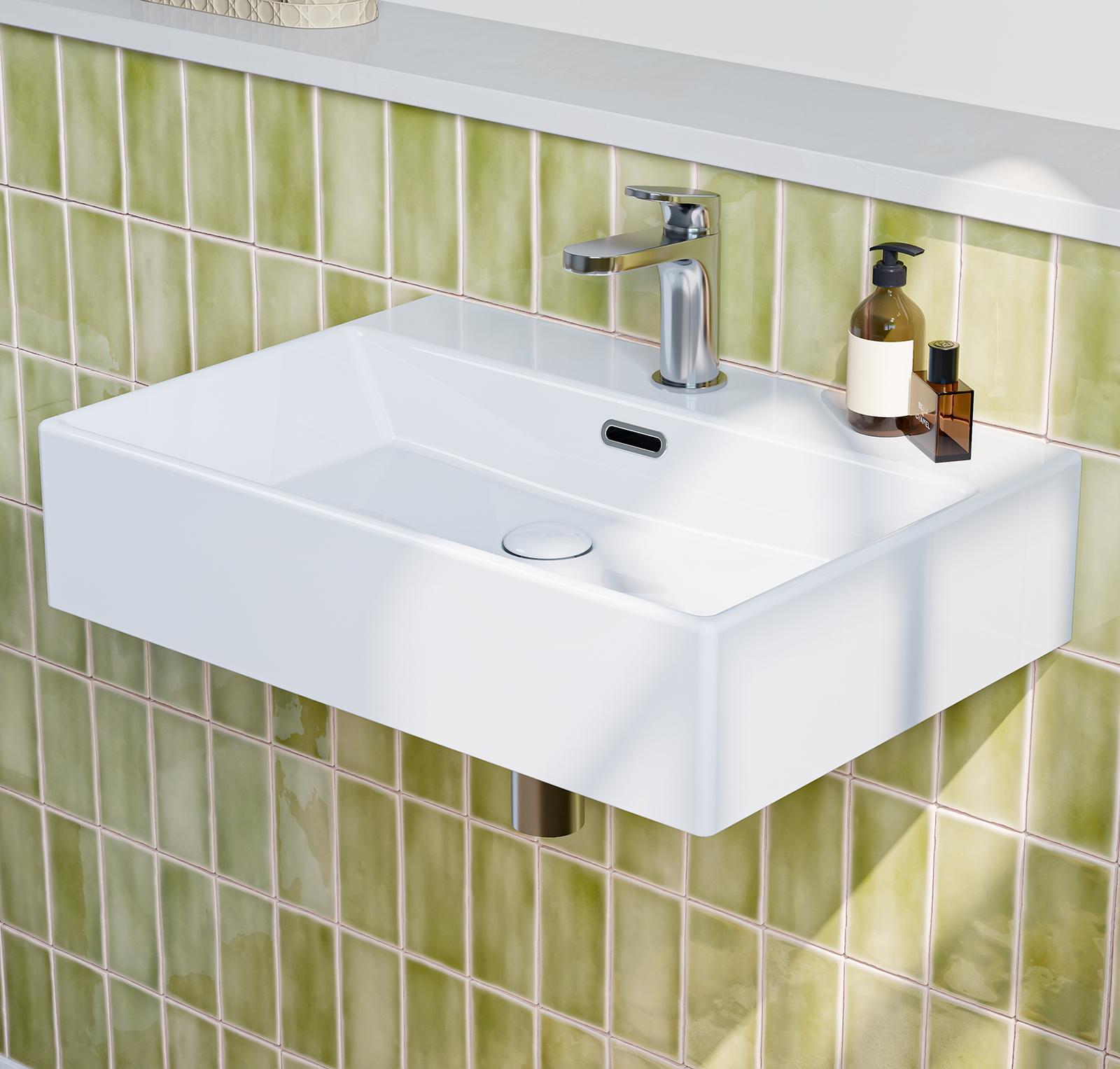 HOROW Umywalka ceramiczna - 60 x 42 x 14 cm, ścienna, z otworem na baterię i przelewem, mała umywalka do łazienki gościnnej