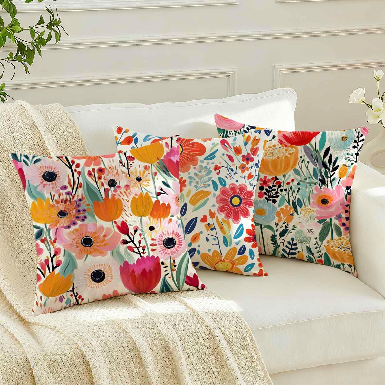 Housse Coussin 45x45 Florale Aquarelle Bleu Housses de Coussin Printemps Décoratif Été Extérieur Taie Oreiller de Canapé, Lot de 2 - 6