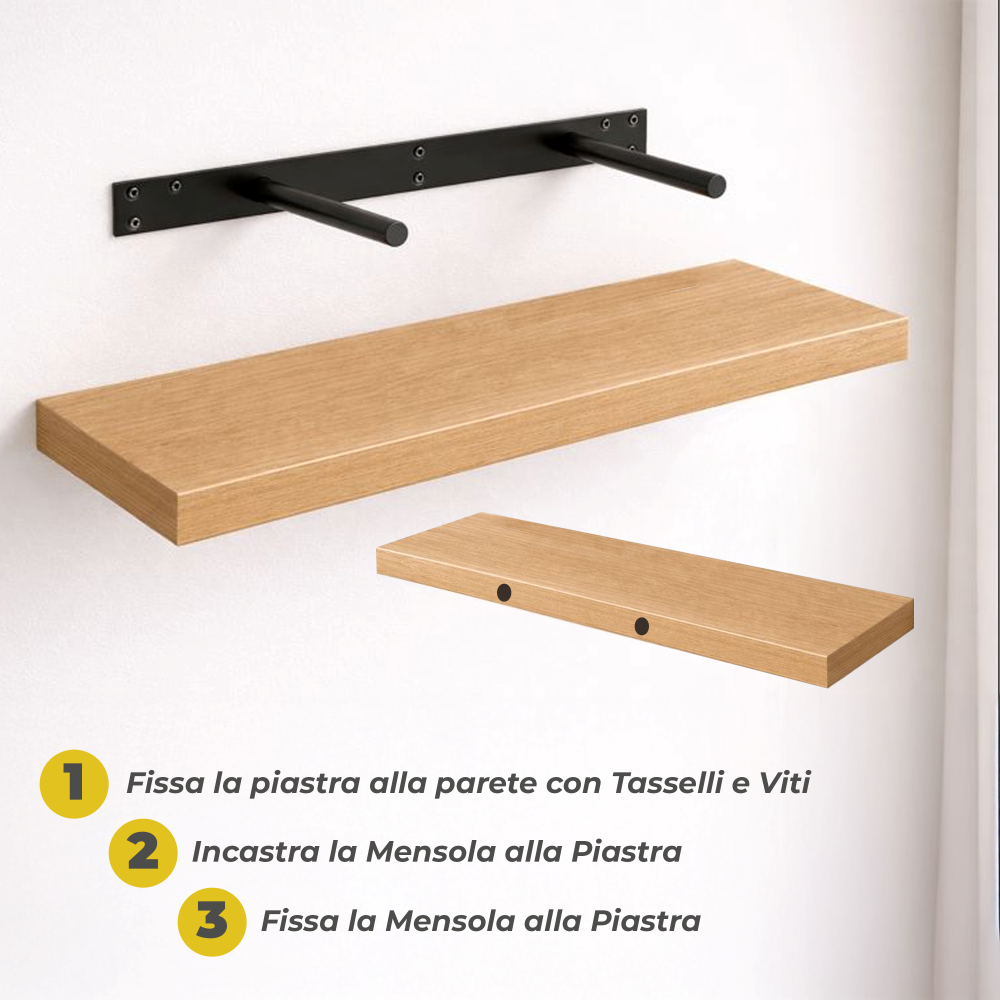 MAKA Mensola a Muro Moderna 60-80-90 cm, Scaffale da Parete Salvaspazio in Legno MDF. Design Rovere per Soggiorno, Camera, Cucina con staffa inclusa - 7