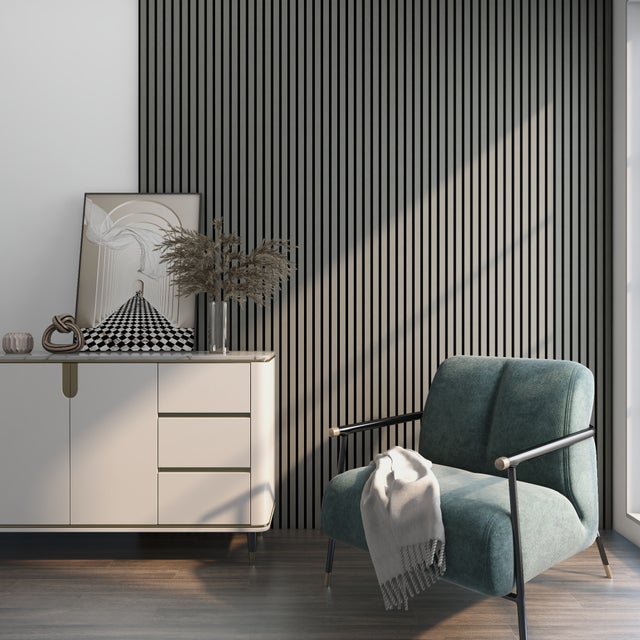 Set di 4 Pannelli Fonoassorbenti Decorativi Isolamento Acustico per Parete Soffitto Pannelli in Feltro Acustico PET Listelli MDF -Rovere Grigio chiaro