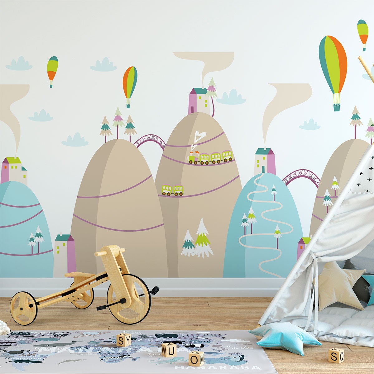 Adesivi mongolfiere montagne scandinave alto - Sticker adesivo - adesivi murali - 70x105cm - 5