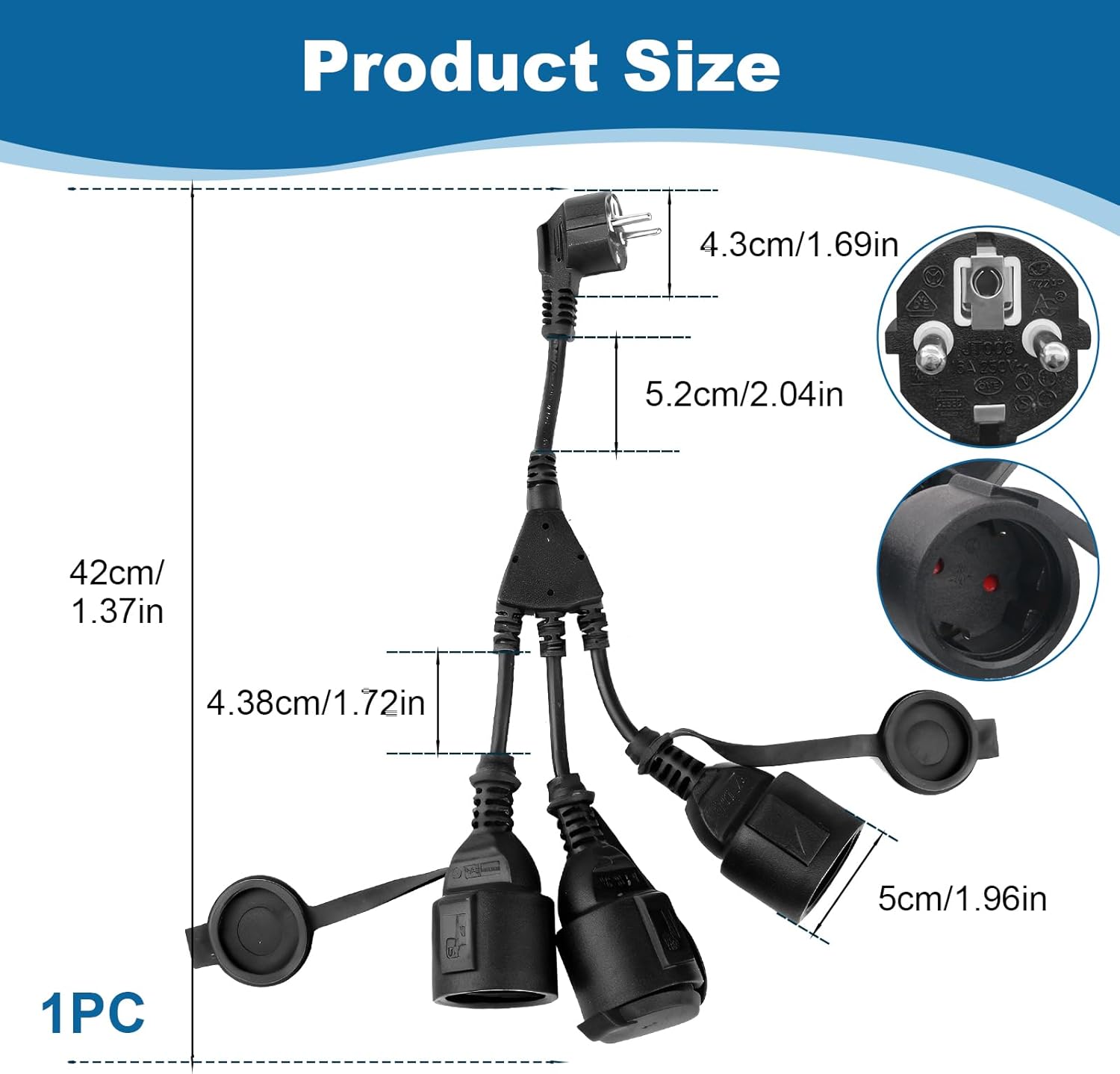 Rallonge extérieure 16 A avec 3 prises Schuko, étanche IP44, multiprise 250 V pour jardin, terrasse ou bureau, câble de protection flexible - 3