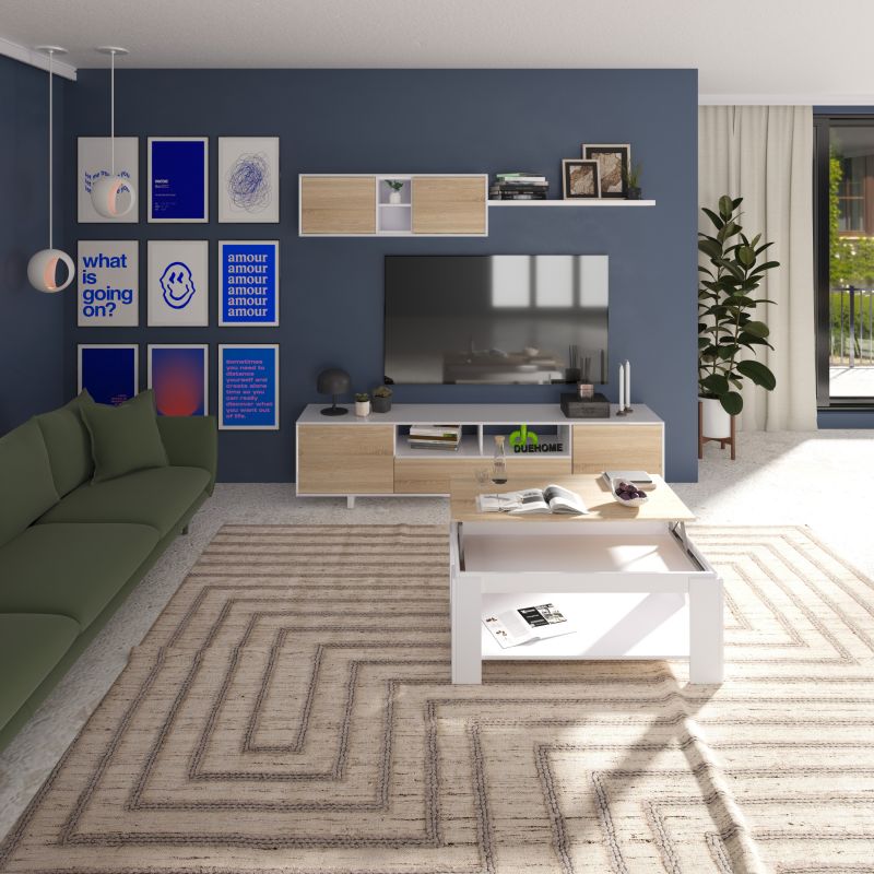 Mesa de centro elevatória Lya Blanco Artik (Blanco Mate) - Roble Canadian 102 x 54 x cm - 6