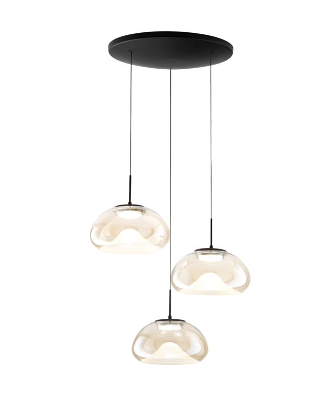 Brena - Fabas Luce 3-light round pendant lamp - 30W dimmable LED - Cognac Round ceiling rose d.35cm