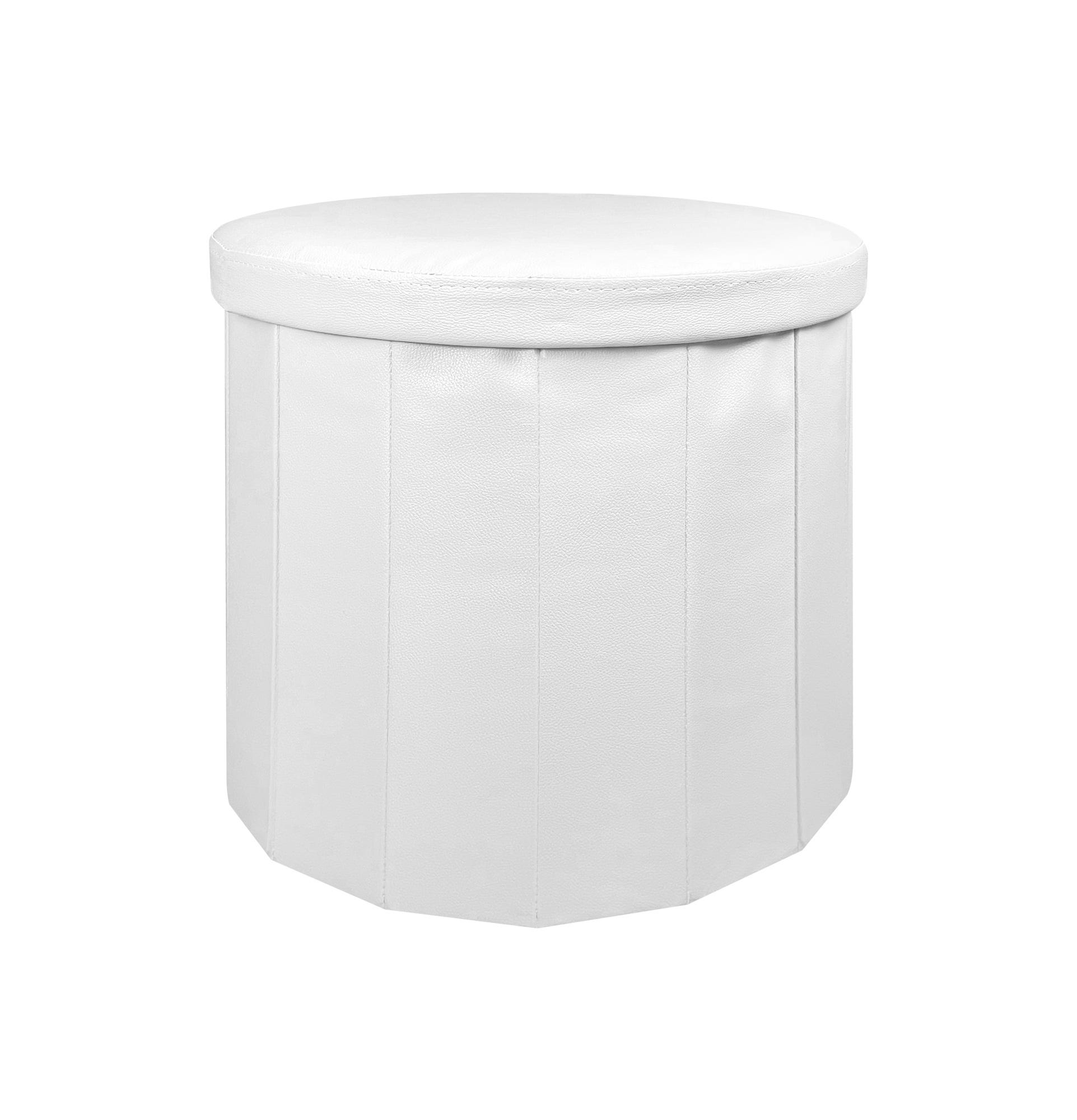 Pouf Contenitore Rotondo Portaoggetti In Ecopelle Poggiapiedi