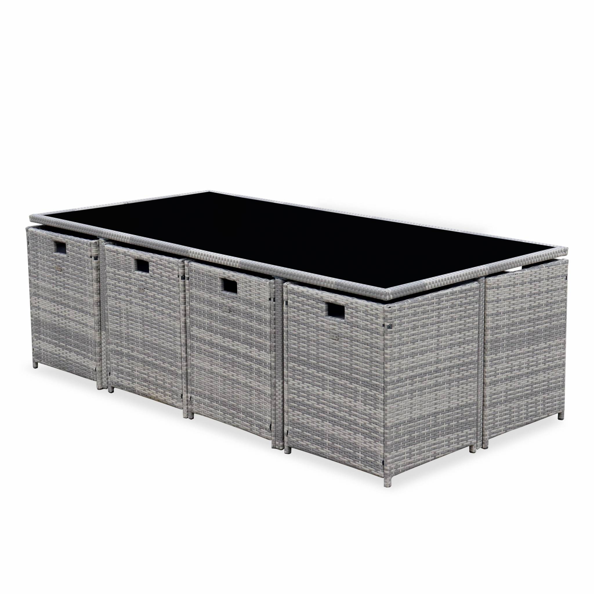 Set tavolo da giardino in resina intrecciata, 8-12 posti, Scala di grigi - 3