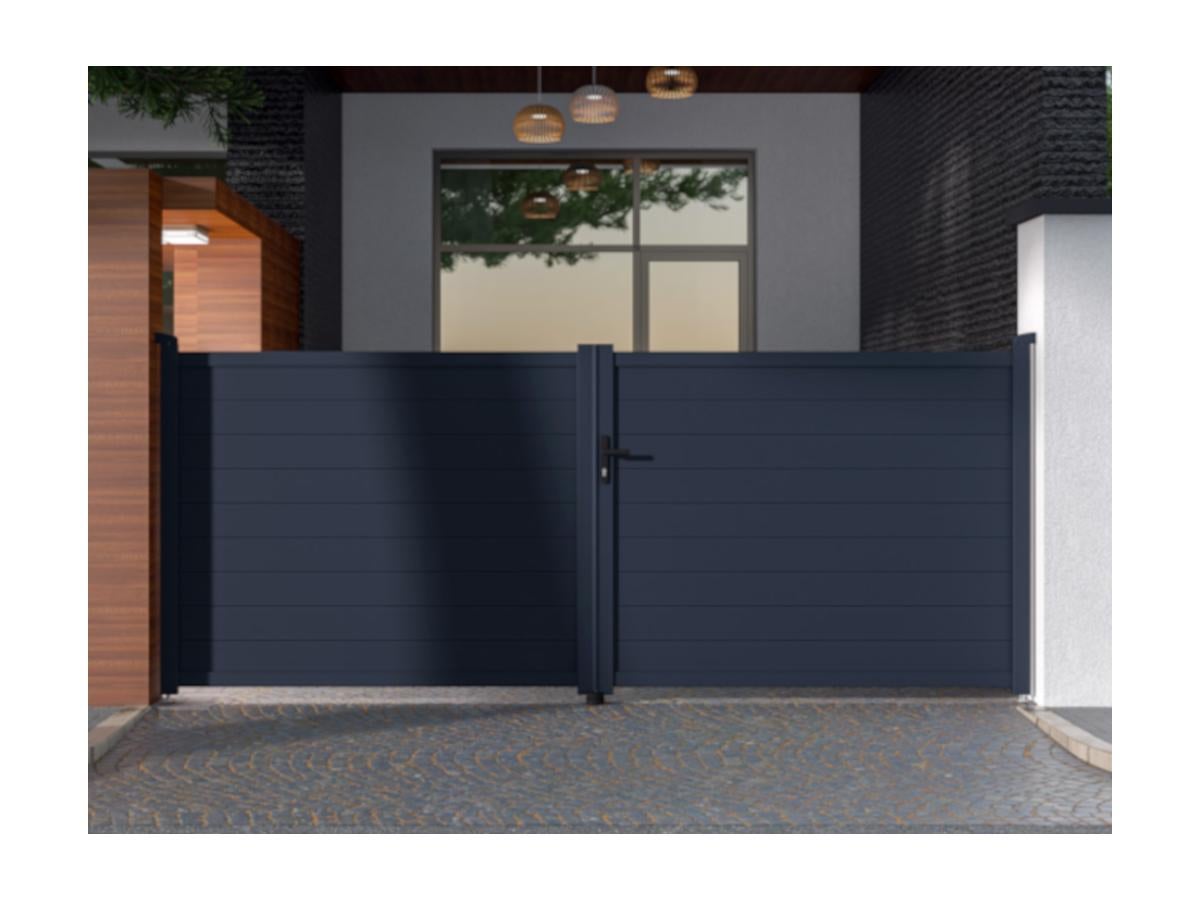Portail battant aluminium plein L397 x H166 cm anthracite - NAZARIO - 7